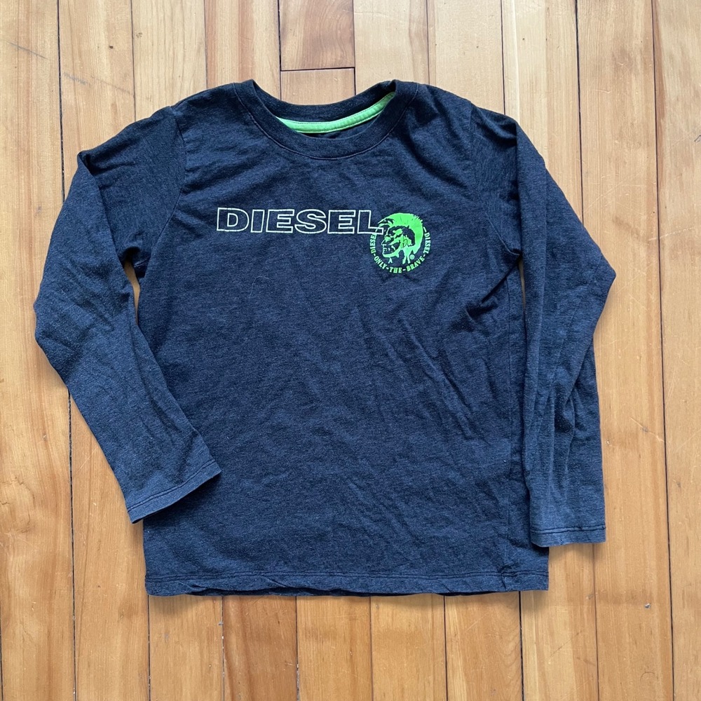 Kids Diesel Long Sleeve T Shirt Graphic Print Size 6 Charcoal Gray